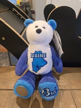 Maine Plush Bear Blue & White Souvenir Limited Treasures Quarter Vintage New